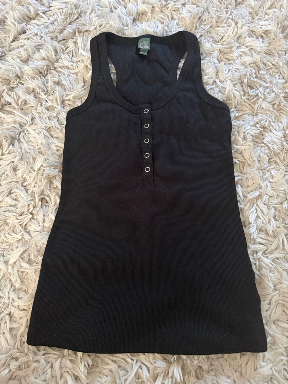 Wild Fable Black Ribbed Henley Tank Top